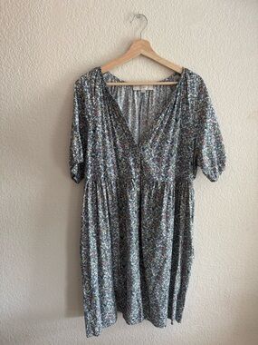 LOFT Floral V-Neck Midi Dress in Multi-Color Floral